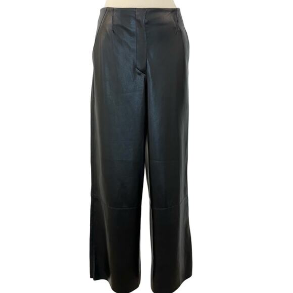 Nanushka Black Faux Leather Pants High-Rise Straight Wide Leg | Size M - Picture 1 of 11